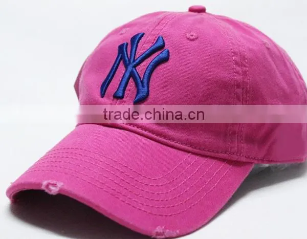 Custom Embroidery NY Baseball Hat Washed Cotton 6 Panel Baseball Cap Distressed Hat photo-3