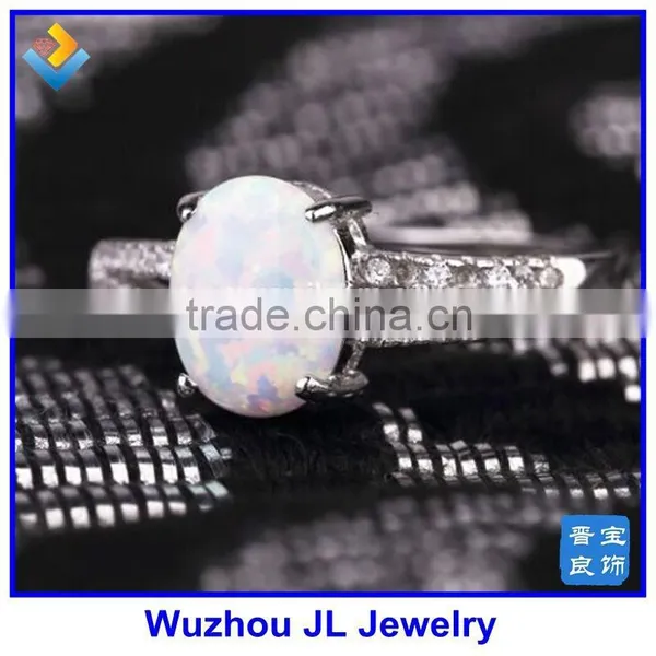 JL Jewelry Oval White Fire Opal Stone Ring Lab Created Synthetic Opal Ring photo-3