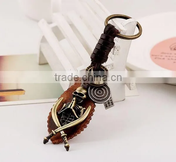 Hot Sale Leather KeyChain High Quality Fashion Skull Pendant Key Chain Rings Vintage Keyring Accessories photo-3