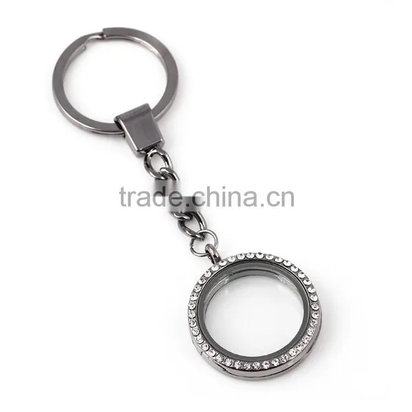 Charming Elegant Silver Plated Lanyard Floating Charm Locket Stylish Round Alloy Blank Photo Keychain photo-5