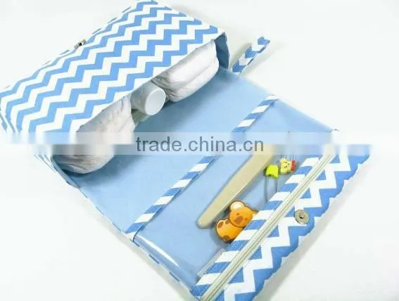 China Factory Personalized 3 in 1 Blue and White Chevron Baby Diaper Bag photo-3