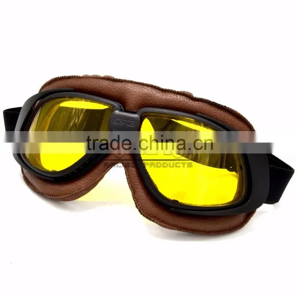 BJ-GT-008 Scratch Resistant Yellow Lens Brown Leather New Model Motorcycle Goggles photo-3