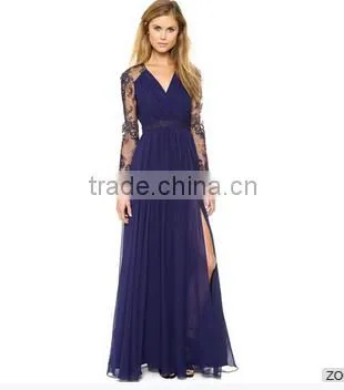 Women's Lovely Blue V-Neck Solid Chiffon photo-3