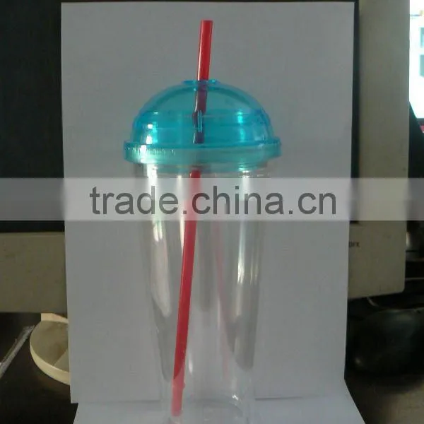 Logo Printed Double Wall Plastic Tumblers Dome Lids and Straws