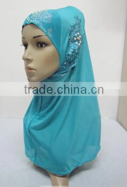 H299 Latest One Piece Instant Hijab With Lace and Rhinestones,muslim Scarf photo-4