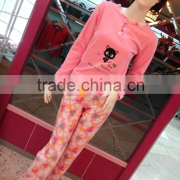 Cute Cat Loving Heart Draw String Pants Pink Pajamas Women photo-2