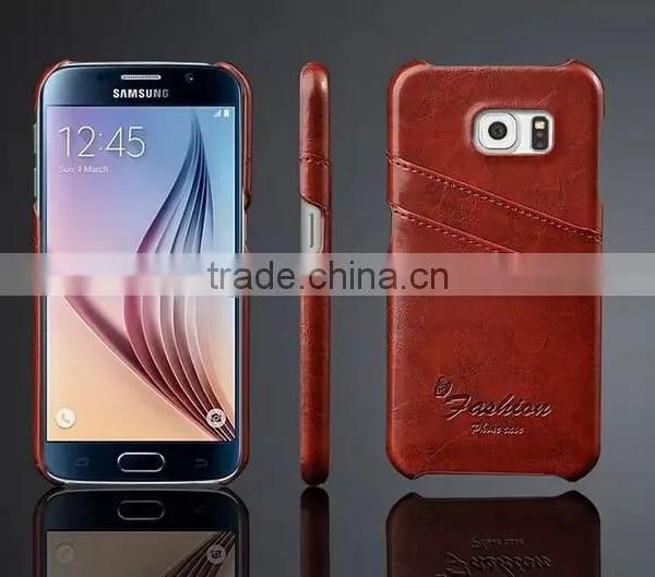 Card Holder Genuine Wax Matt Leather Back Cover For Samsung Galaxy S6 photo-2