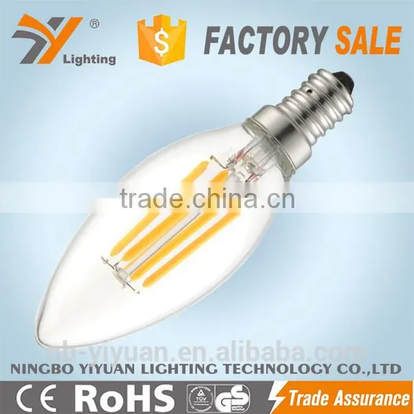 2015 New Product C37 2W LED Filament Candle Light E14/E27 With Tail of CE and ROHS Approved