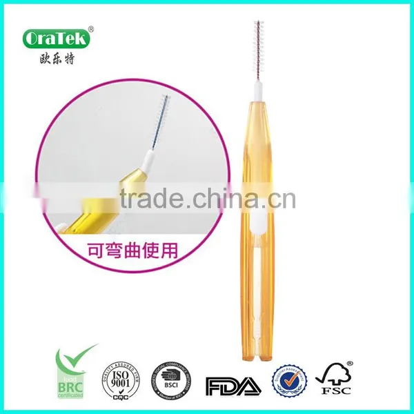 hand push interdental cleaning brush with button