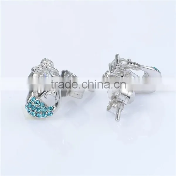 Wholesale Mermaid Jewelry Blue Crystal Sterling Silver Charms Earrings photo-4