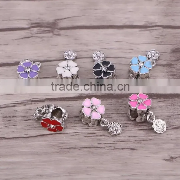 Jewelry Antique Silver Bead Charm European Flower Enamel Bead Mix Color Crystal Fit Bracelet photo-2