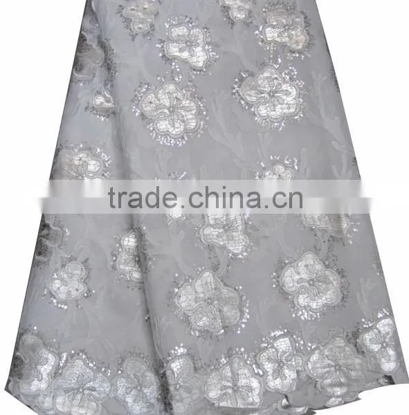 African Organza Lace With Sequins Embroidery CL8103-5silver
