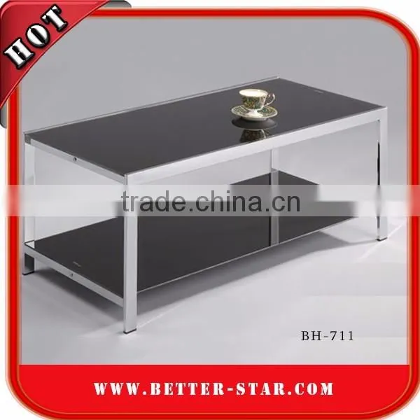 Black Tempered Glass Coffee Table, Metal Glass Coffee Table, Glass Top Coffee Table photo-2