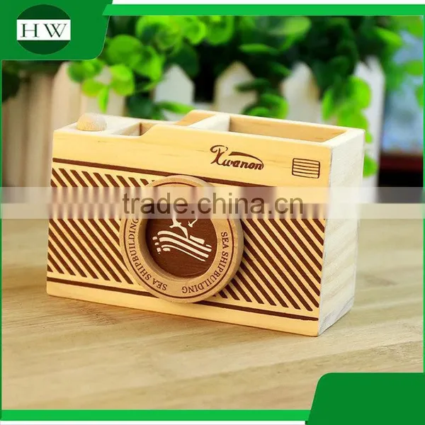Multipurpose Wooden Cartoon Camera Penholder Storage Pen Container Case Box Holder photo-3