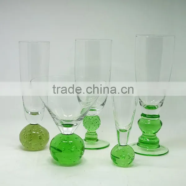 Unique Design Champagne Flute Wine Glass Green Stemware photo-5