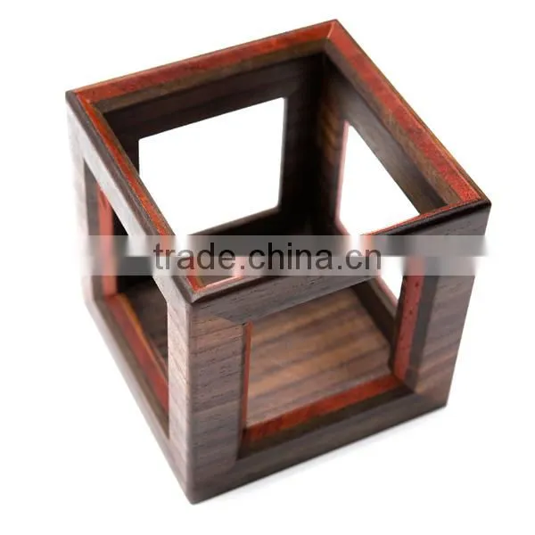 Office Desk Square Wooden Hollow Pen Holder, Stationery Storage Holder photo-3