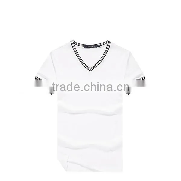 2016 OEM/ODM Customized Short Sleeve Blank Tshirt no Label White Blank T-shirt v Neck t Shirts Men