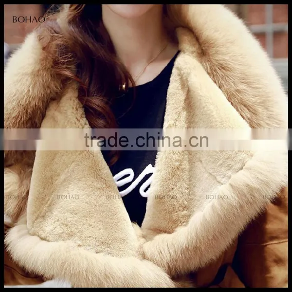 Fashion Imported Ladies Winter Faux Fur Suede Coat With Big Fur Collar Waist Jackets photo-5
