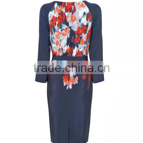 Ladies' Silk Flower Print Half Sleeves Slim With Belt Good Quality and Dress Manufacturer Dress Names photo-3