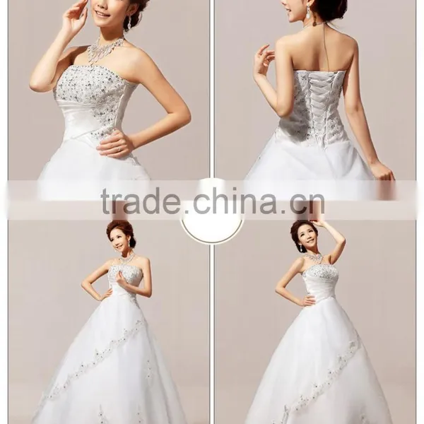 Newest Style Satin And Tulle Appliqued Elegant Ball Gown Simple Wedding Bridal Dress photo-4