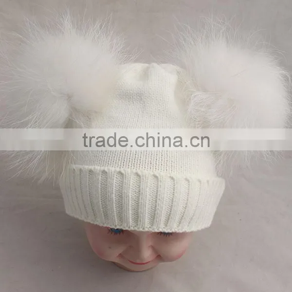 Myfur Top Quality Baby Hats for Kids With Raccoon Fur Balls Knitted Baby Kids Hats photo-2
