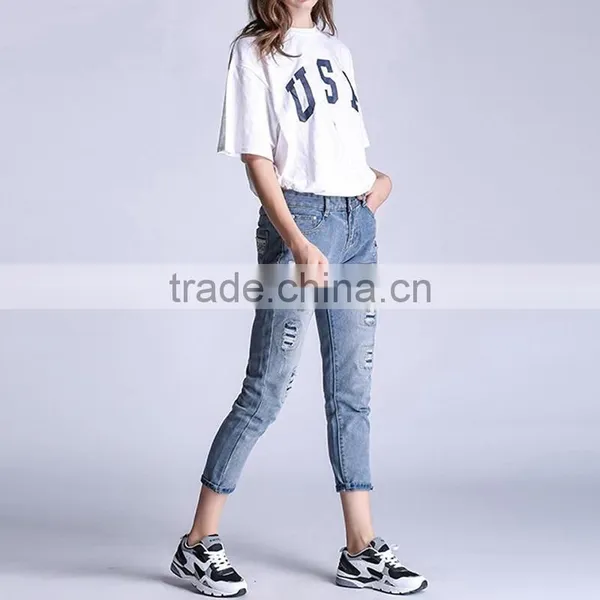 New Arrival Plus Size Ripped Denim Jeans for Womens photo-4