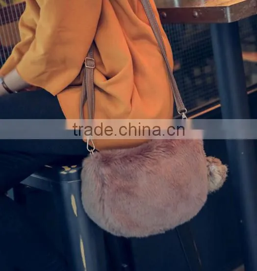 2016 New Fashion Women Handbag Brand Designer Hand Bag Faux Rabbit Fur Bags photo-2