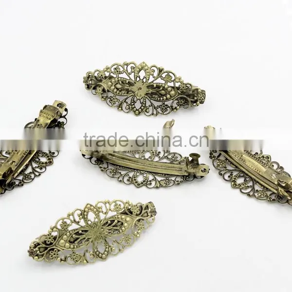 Woman Antique Bronze Flower French Hair Barrette Clips Accessories photo-3