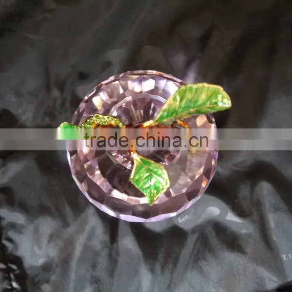 High Quality Faceted Blue Crystal Apple With Metal Leaf Crafts photo-2