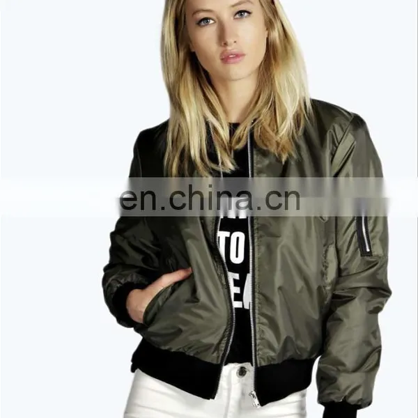 100% Polyester Women Cheap Windbreaker Bomber Jacket Zipper photo-3