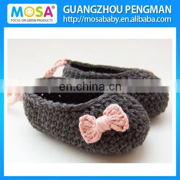 Boutique Crochet Baby Mary Janes, 0-24months Dark Brown Baby Girl Booties, Crochet Booties With Pink Bow and Strap