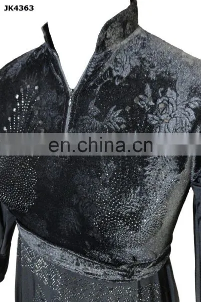 Designer Velvet Burkha With Black Diamond Stone Work / Floral Printed Casual Wear Latest Fancy Burqa (dubai Abaya 2017) photo-3