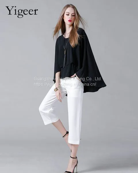 O-Neck Long Sleeve Loose Plus Size Double Layers Chiffon Top Blouse photo-4