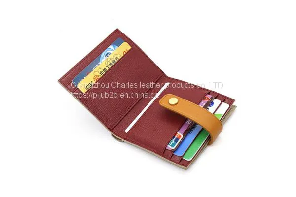 Custom Goatskin Buckle Ladies Purse Card Bag Hit Color Multi-card Leather Small Wallet photo-3