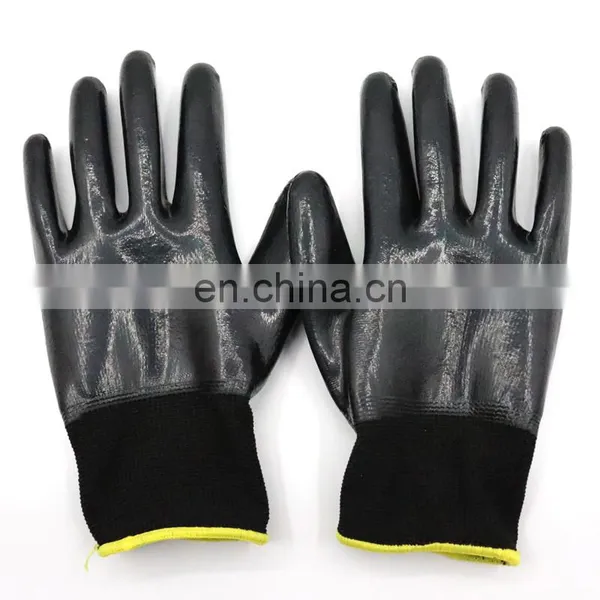 Construction Waterproof Industrial Black Nitrile Smooth Coated Oilfield Resistant Safety Working Gloves