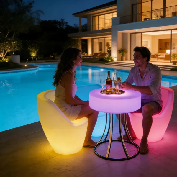 Modern Plastic Bar Luminous Table Chair Set Outdoor Club Use 16 Color Variable Lighting Waterproof Eco-Friendly Commercial