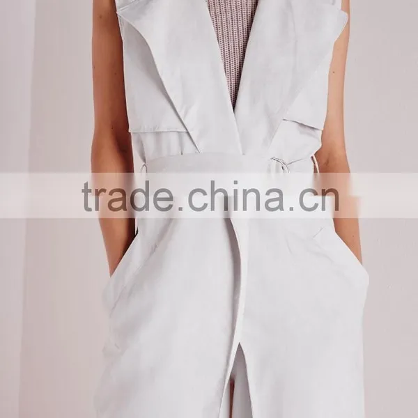 2015 Women Winter Sleeveless Long Faux Suede Trench Coat photo-6