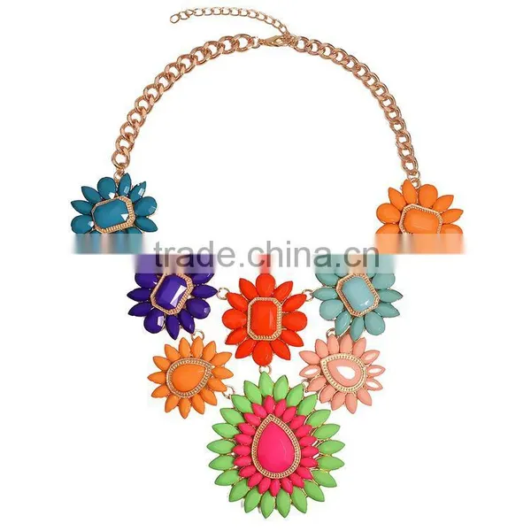 2016 Fashion And New Clear Glass Beads With Muticolor Acrylic Stone Flowers Choker Necklace photo-5
