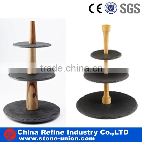 Factory Wholesale 3 Tier Slate Plate Stands and Slate Dessert Plate for Cake