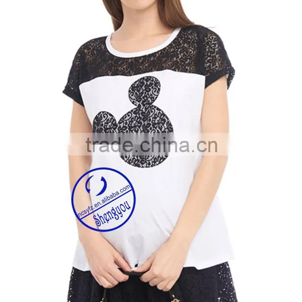 Custom 100% Cotton Jersey Printed Short Sleeve Maternity Lace t Shirt photo-2