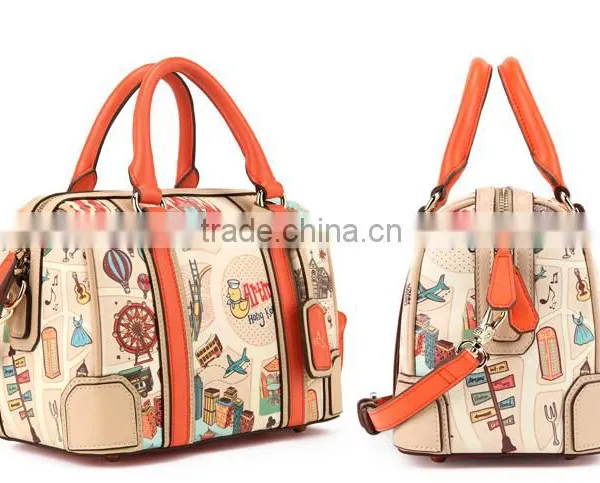 Fashion Pu Leather Women Bag Canvas Tote Bag With Colorful Pics Printing photo-3