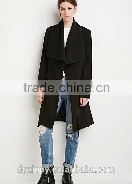 2015 New Apparel Fashion Designs Belted Shawl Collar Coats for Woman photo-4