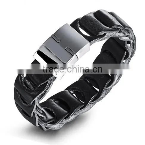Stainless Steel Genuine Leather Bracelet