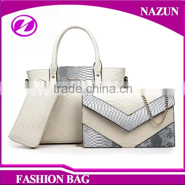 China Wholesale Fashion 3 in 1 Hand Bag Purses Snake Skin Leather Set Handbags for Lady photo-4