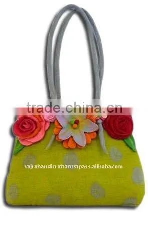 Nepal Custom Made 100% Wool Felt Green Handbags Women Bags