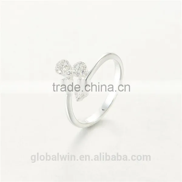 Handmade S925 Silver Good Luck Clover Clear Cz Stone Wedding Ring photo-2