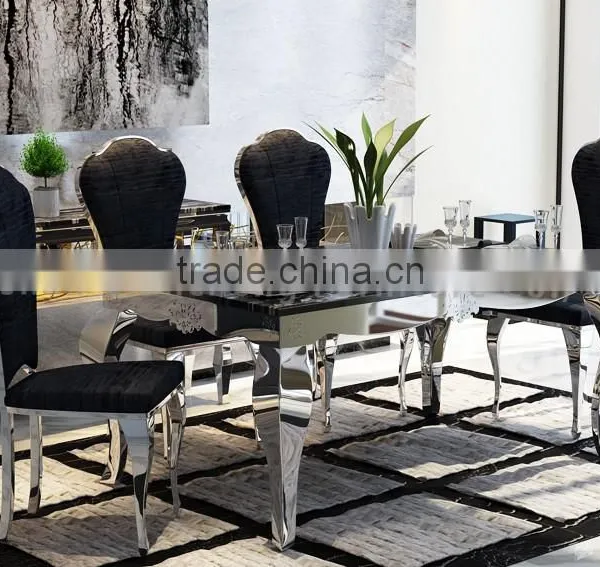 Wholesale Black Marble Dining Table With Mirror Silver Stainless Steel Legs photo-6