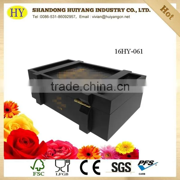 Matt Black Color Pine Wood Gift Box for Cigar photo-3
