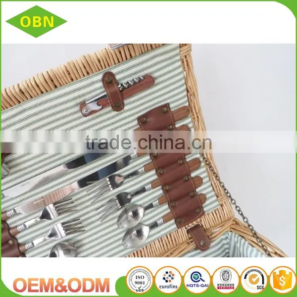 2017 New Style Wicker Basket, Brown Picnic Basket Set With Belt for Four Person photo-3