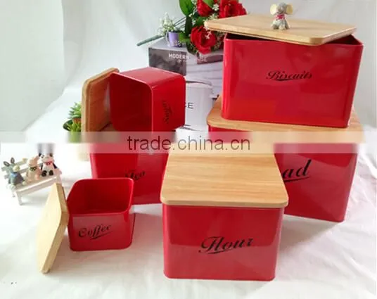 Metal Kitchen Storage Box, Tea Sugar Coffee Canister With Bamboo Lid photo-2